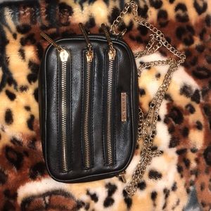 Black leather handbag